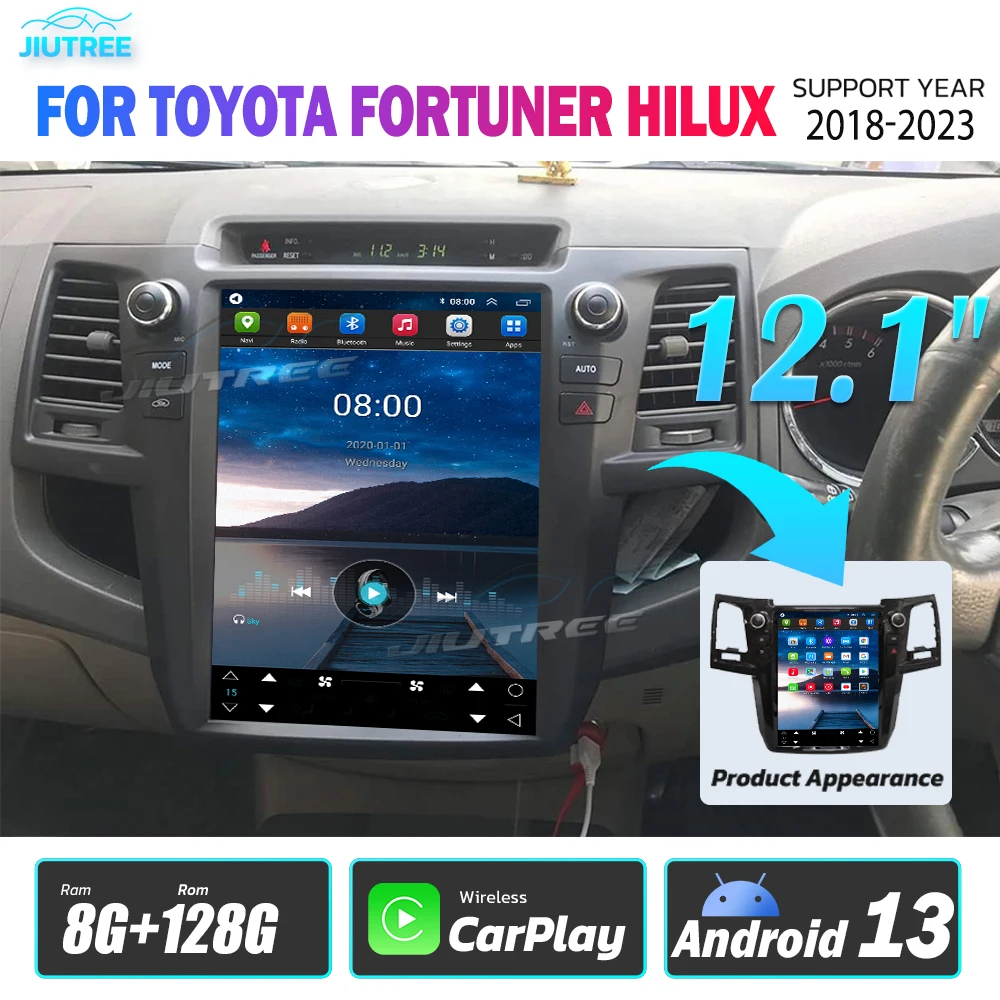 

12,1 дюймовый экран Тесла для Toyota Fortuner Hilux 2008-2023 Android автомобильный радиоплеер GPS навигатор Авто Стерео Мультимедиа Carplay 4G