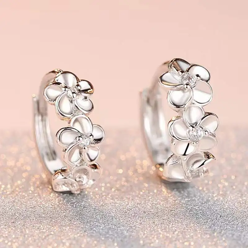 

925 Sterling Silver romantic plum bossom crystal earrings for women fashion designer party wedding accessories jewelry gifts