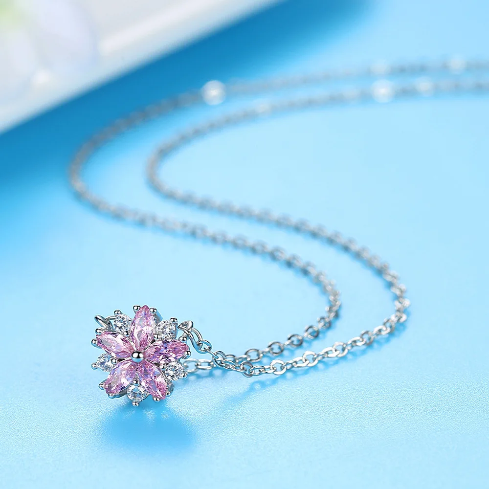 

Sakura Flower Necklaces & Pendants Pretty Cherry Blossoms With Chain Necklace For Women Jewelry Collar Party Gift