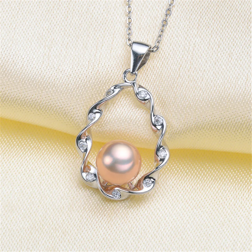 

DIY pearl accessories 925 silver Fried Dough Twists natural pearl pendant empty holder suitable for inlaying 6-8mm beads