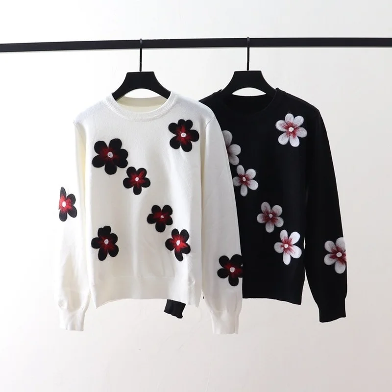 

2022 New Sweater Pullovers Women Jumper Autumn Winter Knit Tops Long Sleeve Jersey Casual Flocking Knitwear Japanese Korean Lady