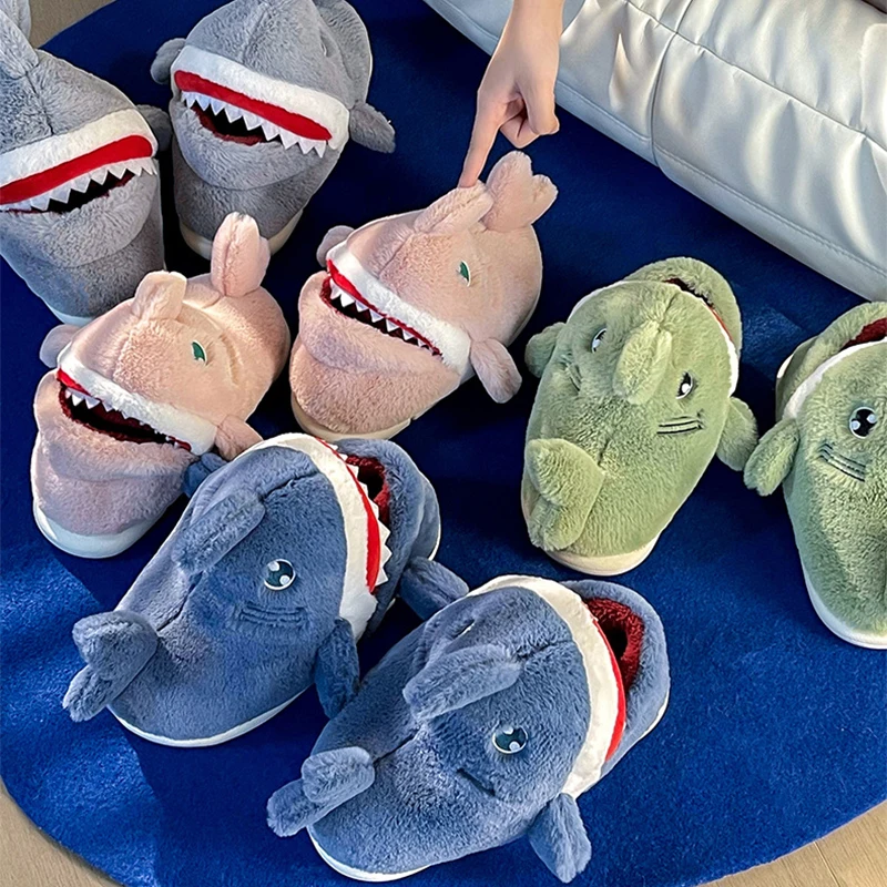 Забавная обувь с изображением акулы для девочек милые домашние тапочки