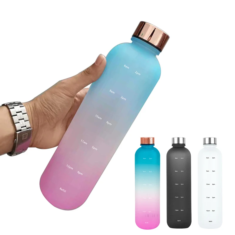 

1000ml Water Bottle Gradient Frosted Plastic Sports Cup Transparent Outdoor Coffee Cup Leakproof Travel Drinking Jug Drinkware