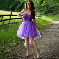 sweet lavender homecoming dress short front long back country party dresses sexy v neck appliques beaded graduation gowns