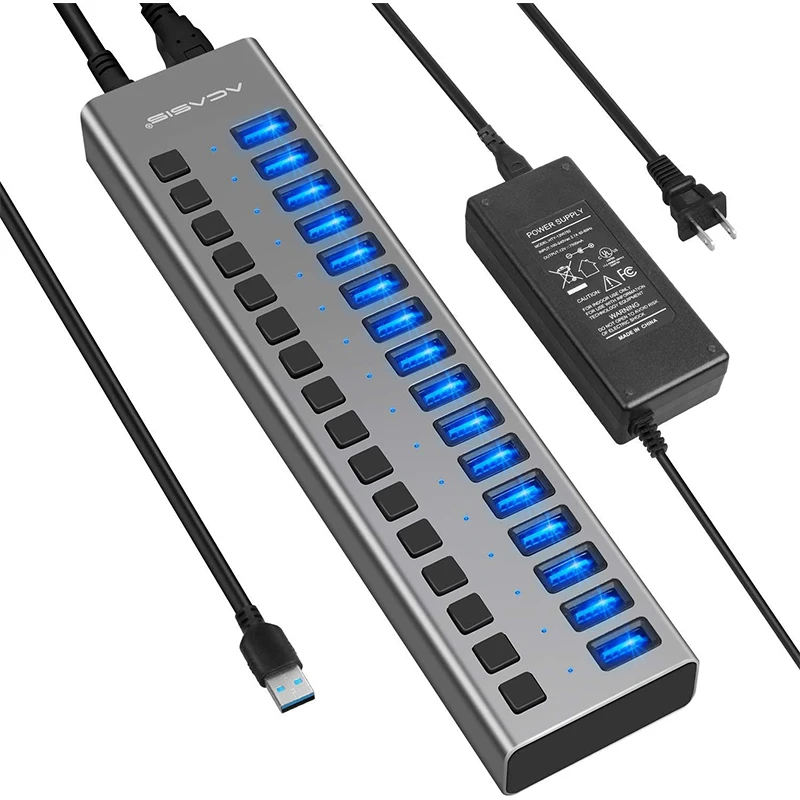 

ACASIS Powered USB Hub 16 Ports 90W USB 3.0 Data Hub - With Individual On/Off Switches For PC, Computer,HDD,Flash Drive- US Plug
