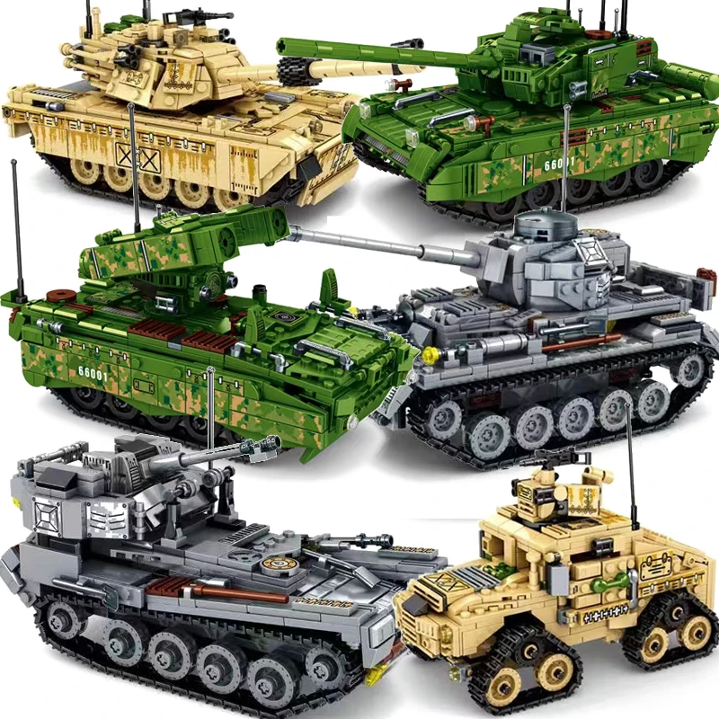 

2 IN 1 Military Series Panzar IV Tank Building Blocks M1A2 Main Battle Tank Vehicle Model Bricks WW2 Soldier Weapon Toys For Boy