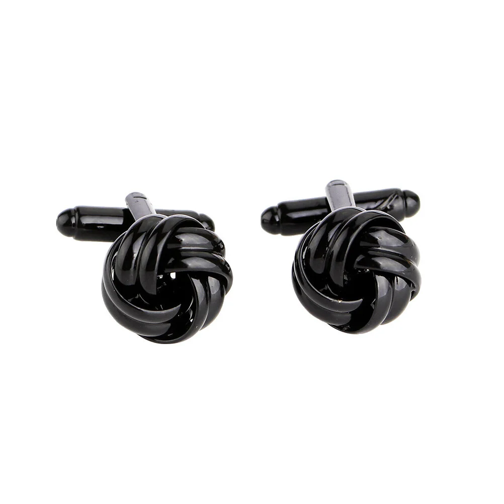 

2pcs Knot Cufflinks for Men Shirt Cufflinks Tone Unique Business Wedding (Black)