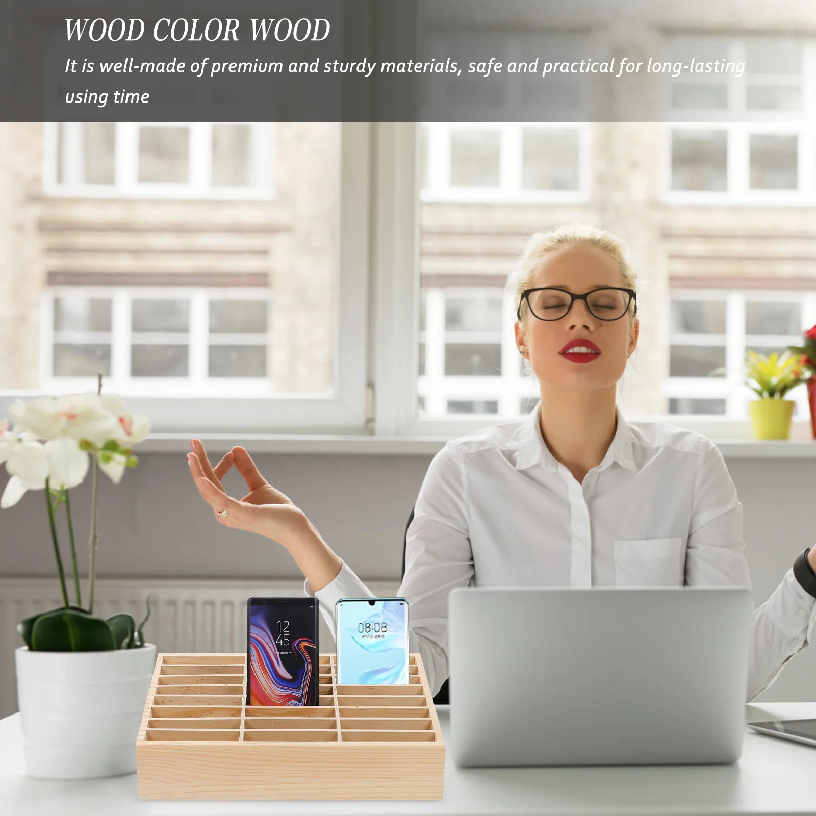 

Office Mobile Phone Organizing Box Temporary Wooden Multi-grid Cell Phones Storage Box Desktop Mobile Phone Holder Organizer