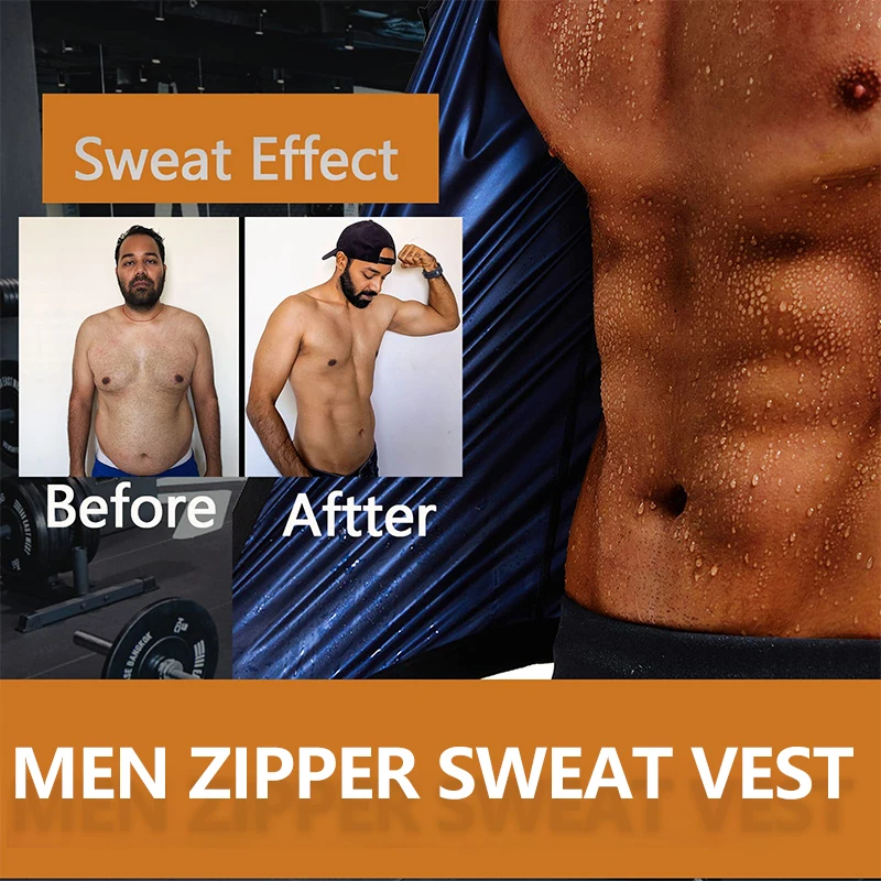 Sauna Sweat Vest Workout Tank Top Waist Trainer for Men Compression Workout Enhancing Vest With Zipper Suit Gym Clothing