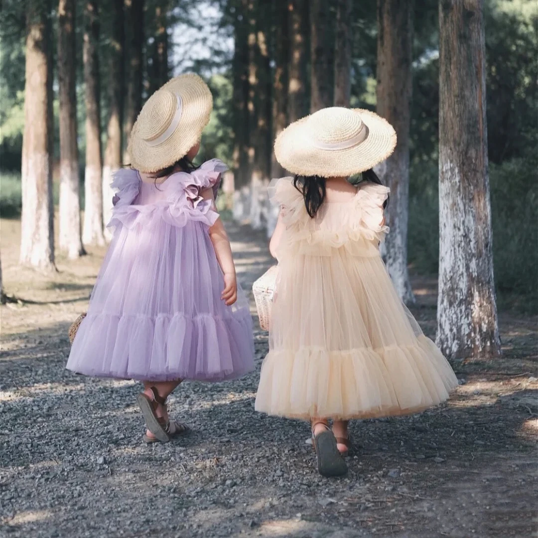 

Платье для маленьких девочек на день рождения, розовые, желтые, фиолетовые платья из тюля для девочек, принцесса, гаузи, без рукавов, длинный ...