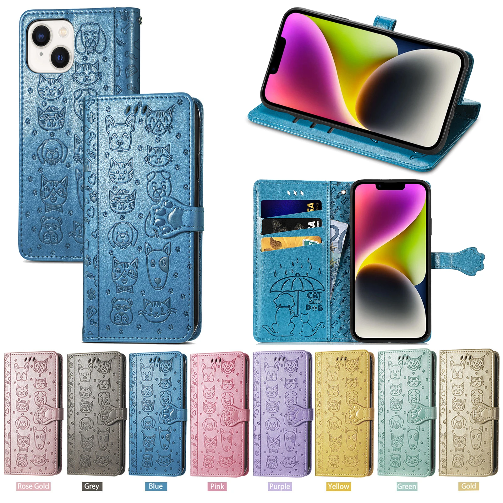 

Funda Embossed Cat Dog Flip Phone Case for ZTE Blade A32 V40 Pro A72 Axon 30S Nokia C31 G60 X30 G11 Plus Wallet Leather Cover