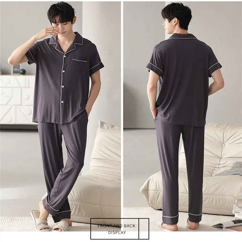 New Men Pajamas Spring Summer Homewear Thin Short-sleeved pants Loungewear Senior Sense Sleepwear Fat Plus Size Home Wear Set