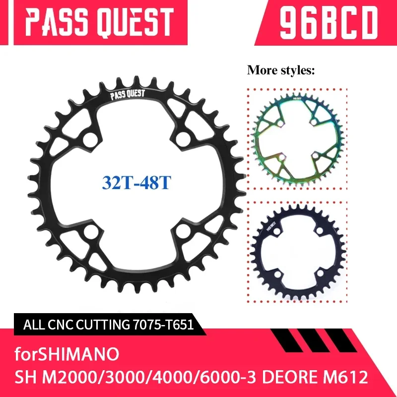 

PASS QUEST 96BCD Symmetry Chainring 7075-T651 Crown Crank Narrow Wide Teeth Chainwheel for SHIMANO M600/7000/8000/9000 Crankset