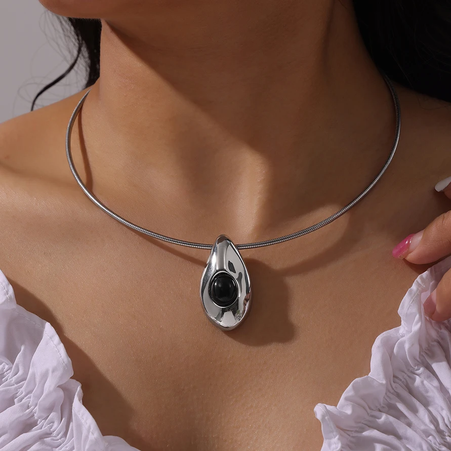 Modny naszyjnik z łańcuszkiem naturalnego agatu dla kobiet hurtową biżuterią ze stali nierdzewnej