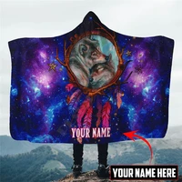 native wolf purple galaxy customized name hooded blanket 3d all over printed wearable blanket adults for kids blanket