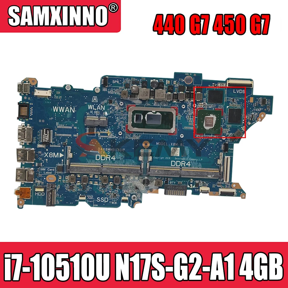 

Материнская плата для ноутбука HP ProBook 440 G7 450 G7, материнская плата DA0X8MMB6D0, 100% полностью протестированная W/ i7-10510U 4 Гб