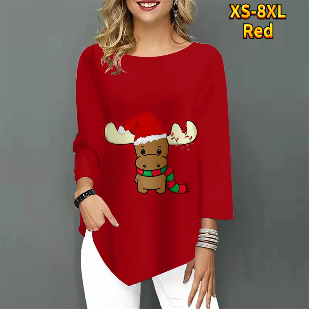 

Футболка женская с принтом Санта Клауса, модная эластичная Свободная Повседневная рубашка в стиле пэчворк, Топ асимметричного покроя, весн...