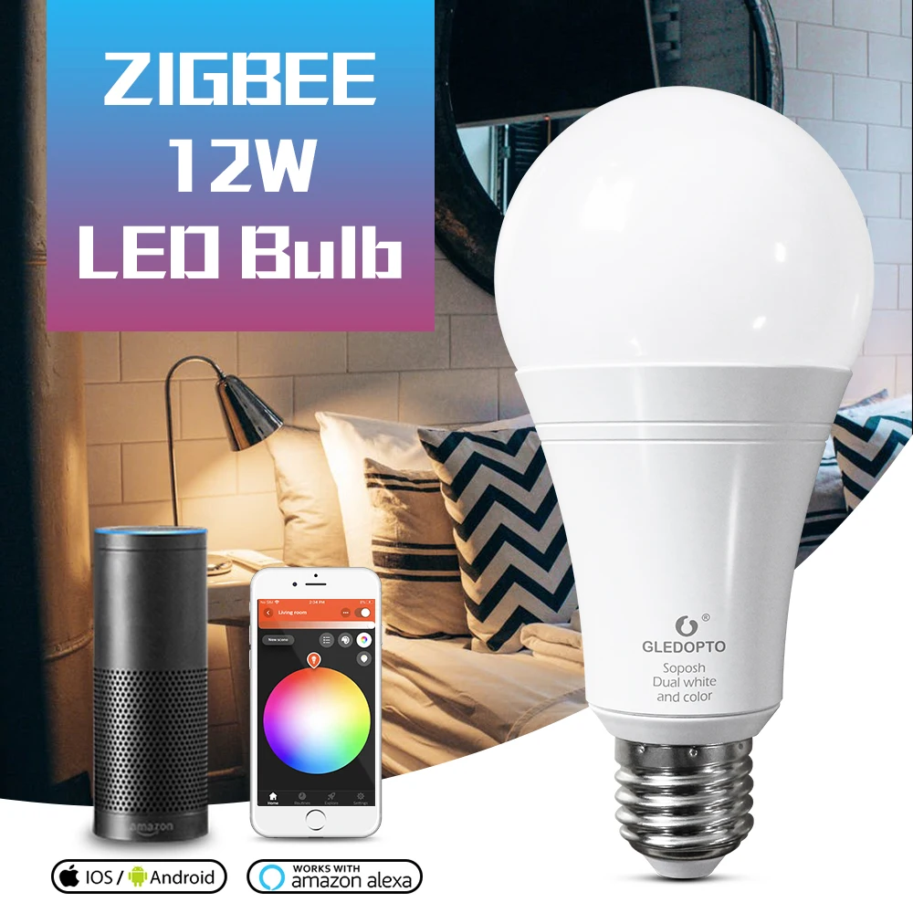 Zigbee LED Light Bulb E26 E27 12W LED Lamp Fit For Bedroom Corridor Compatible With Hub Alexa Echo Plus Voice Control
