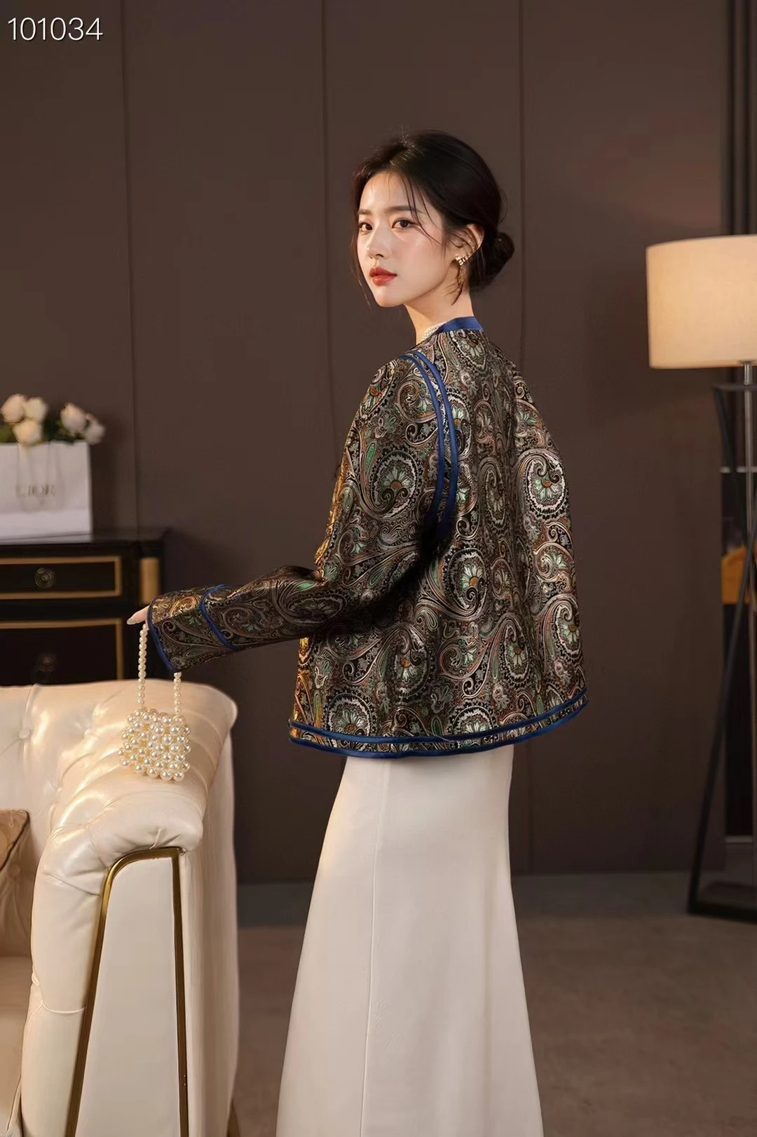 Осенняя новая шелковая куртка с круглым вырезом и хвостом Феникса в стиле ретро