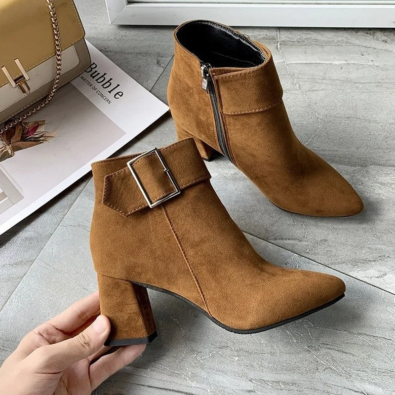 New Autumn 2022 High Heels Women Boots for Woman Fashion Korean Ankle Boots Female Belt Buckle Short Boots Ladies Casual Shoes