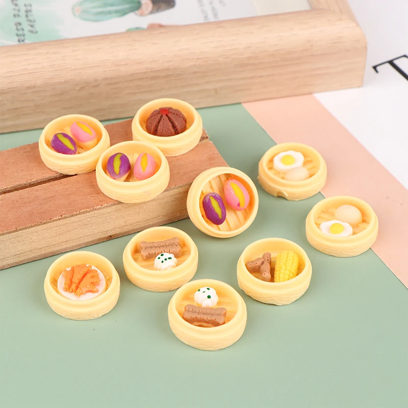 

10PCS Miniature Dollhouse Bread Egg Mini Chinese Dim Sum Fritters Pretend Food for Doll Kitchen Decor Accessories