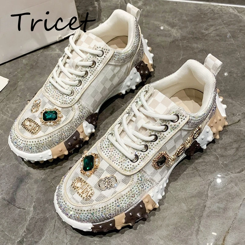 

Fashion Inlaid Thick Bottom Shoes Luxury Designer Garden Shoes Women Casual Glitter Flat Sneakers Ladies Sequin Vulcanized Shoes