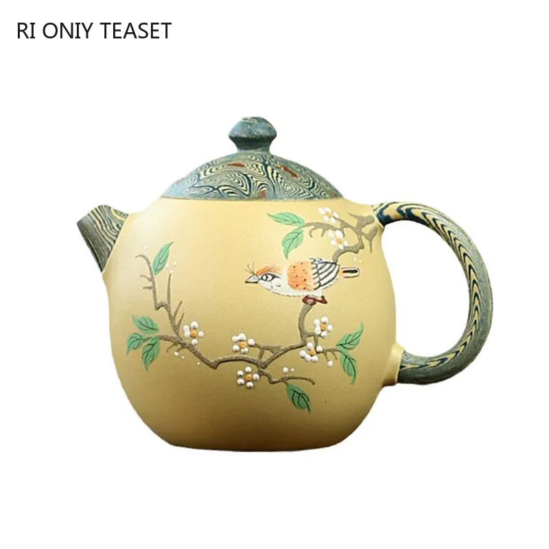 

180ml High-end Yixing Purple Clay Teapot Master Handmade Mud Painted Flower and Bird PatternTea Pot Kettle Chinese Zisha Tea Set