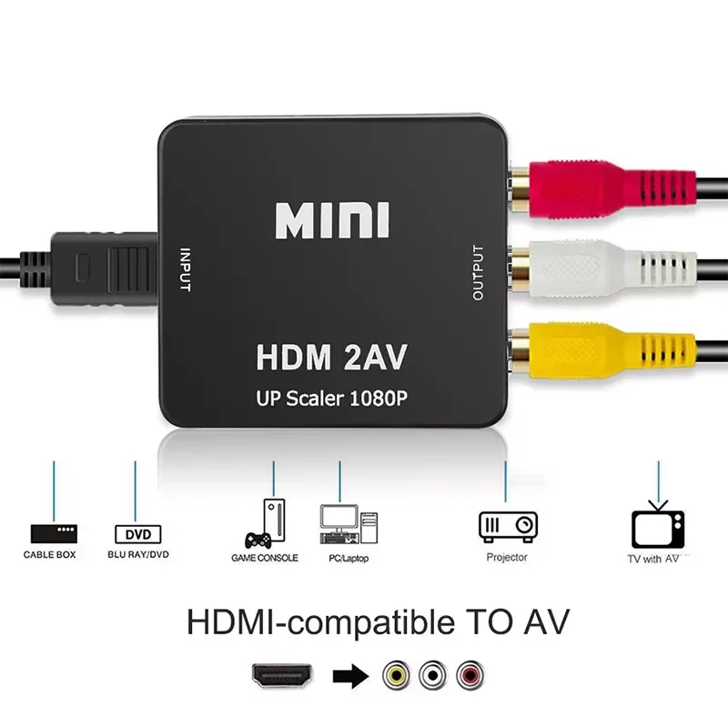

HDMI-compatible TO AV RCA CVSB L/R Video 1080P Scaler Adapter Converter Box HD Video Composite Adapter Support NTSC PAL Output