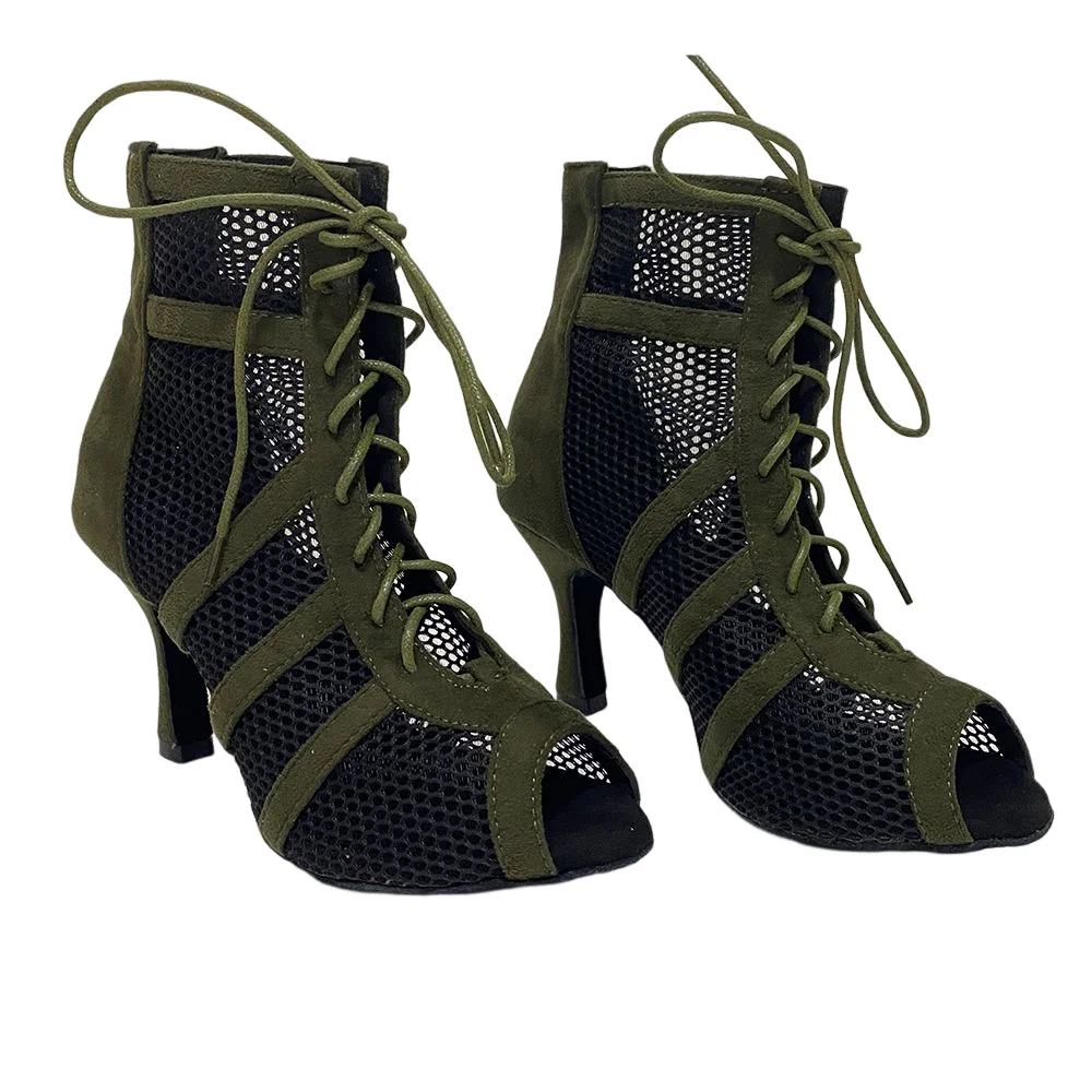 New Style Army Green Suede Latin Dance Boots Ladies Salsa Tango Dance Shoes Indoor Dance Shoes Ballroom Salsa Dance Shoes images - 6