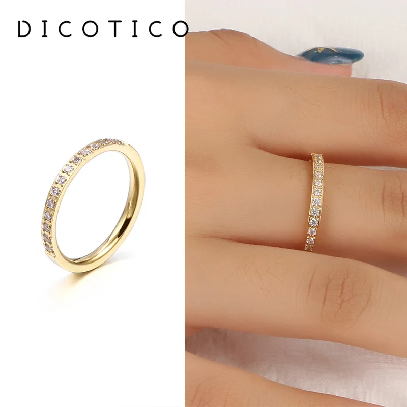 

Chic Trendy Femme Anneaux Bijoux Tri-Color Stainless Steel Zircon Minimalism Rings For Women Wedding Bands Rings Jewelry 2022