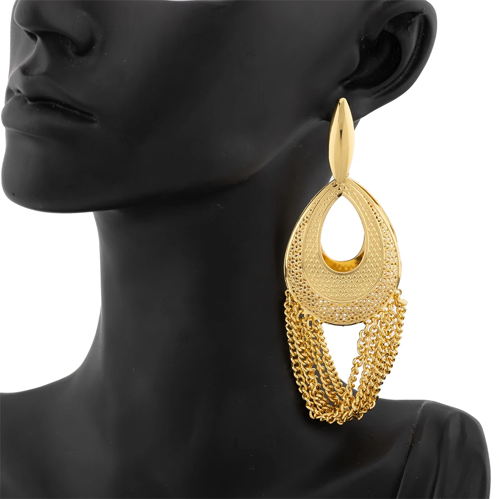 

Dubai 18K Gold Plated Tassels Earrings for Women Fashion Jewelry Tassels Hollow Flower Earrings Arab Charm Pendant Party Gifts