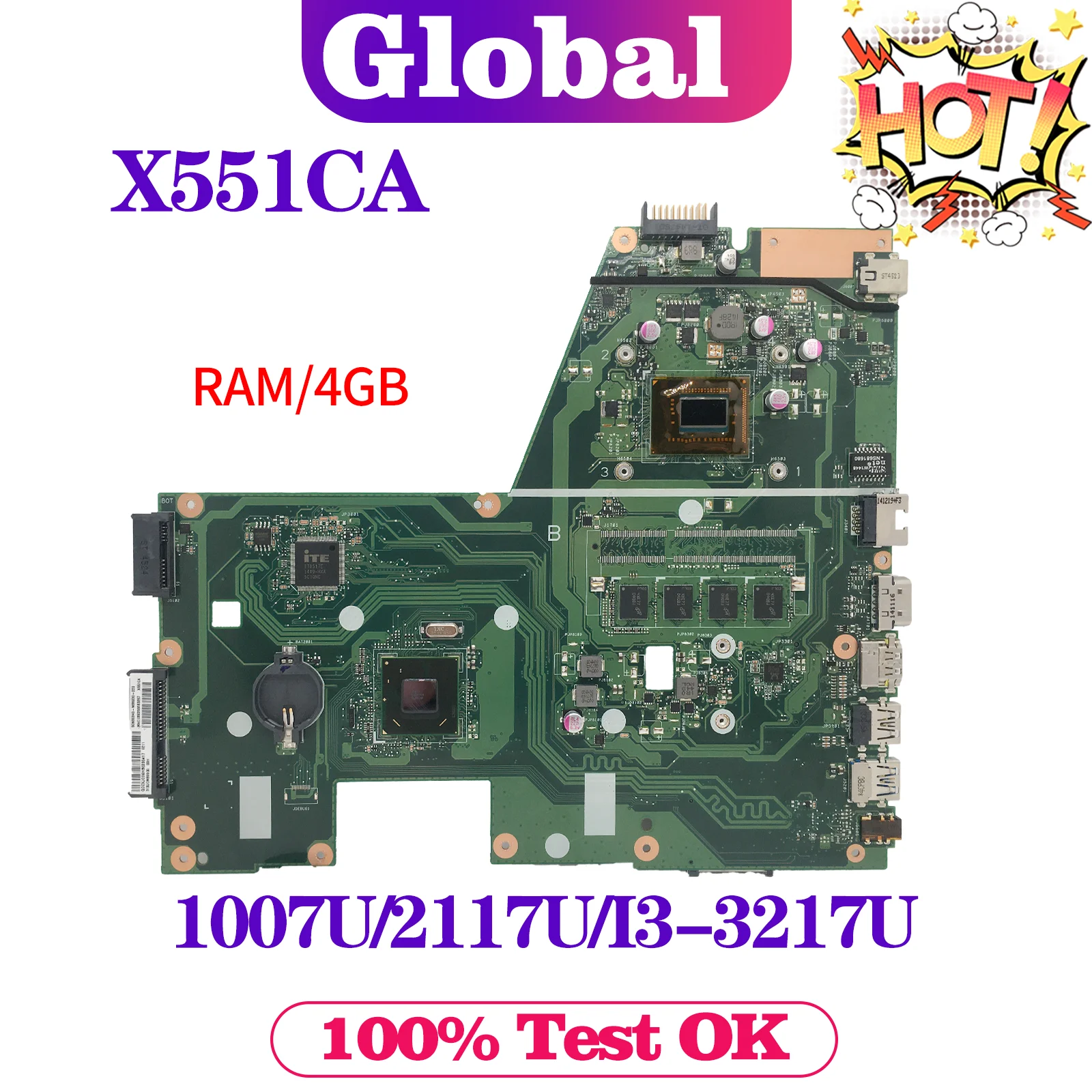 NEW! X551C For ASUS X551CA X551CAP F551C F551CA R512C R512CA Laptop Motherboard Original Mainboard 1007U/2117U/I3-2317U 4G-RAM