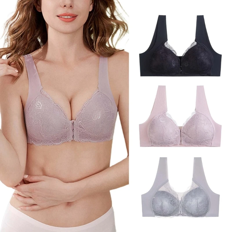 

Front Closure Push Up Bra for Women Large Size Lace Comfort Wireless Full Coverage Everyday Bralette Invisible Brassiere