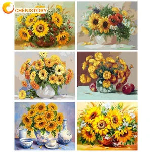 CHENISTORY Painting By Numbers On Canvas Paint Kit Sunflowers Coloring By Numbers Adults Crafts Home Decor Picture Drawing