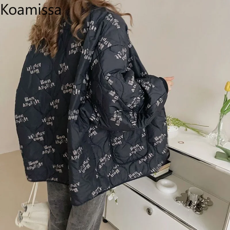 Koamissa Fashion Thin Women Oversized Parkas Lady Puff Sleeves Single Breasted Quilted Coats Female Causal Loose Winter Jackets