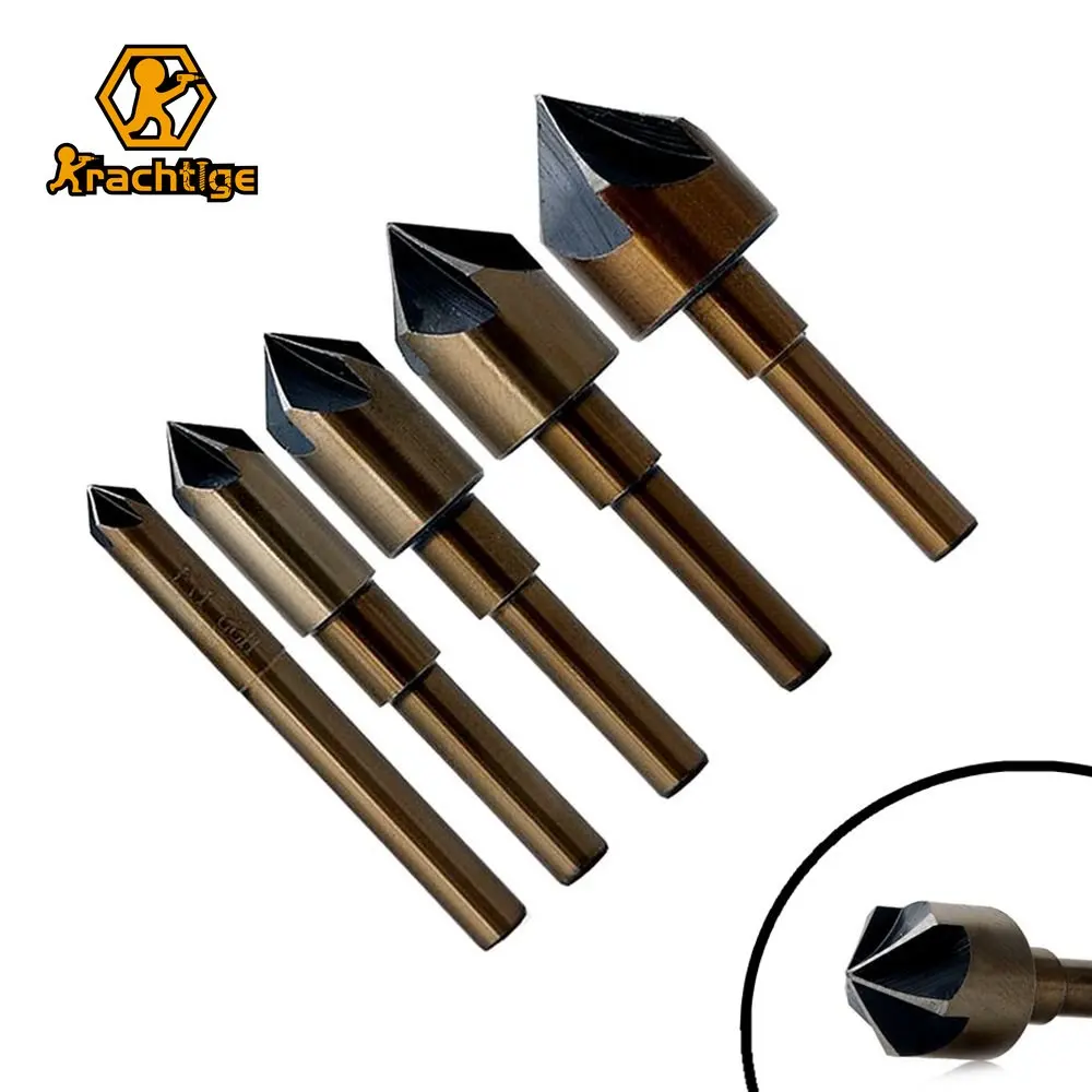 Krachtige 5Pcs 5 Flute Chamfer Countersink HSS Chamfering Industrial Milling Cutter 1/4 3/8 1/2 3/4 5/8 Countersink Drill Bit