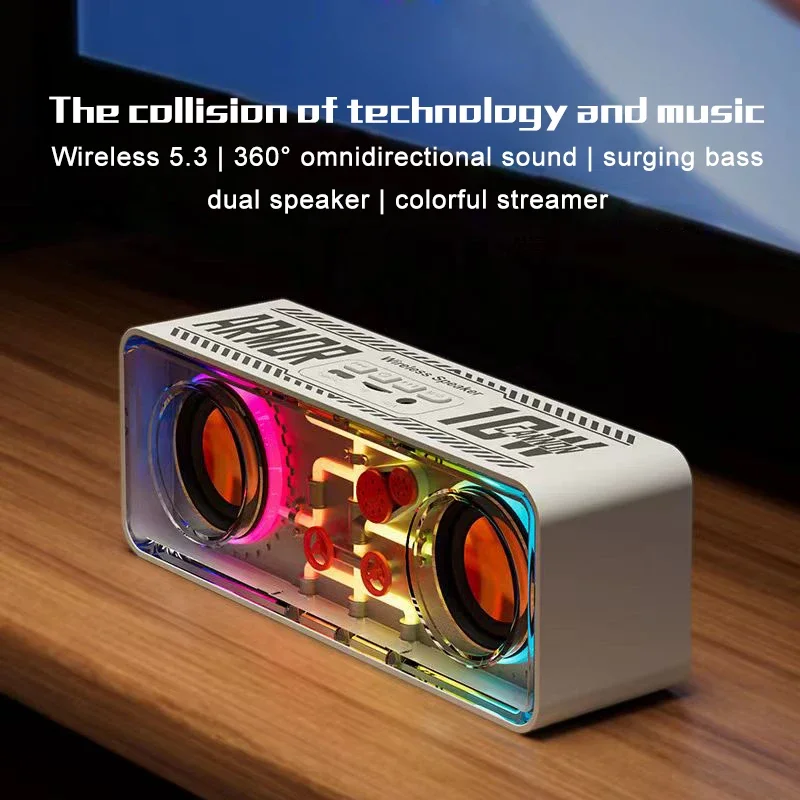 

A39 Transparent Mecha Music Speakers Bluetooth 5.3 Wireless Subwoofer TWS Light Portable Speaker 1200mAh Party Loudspeaker