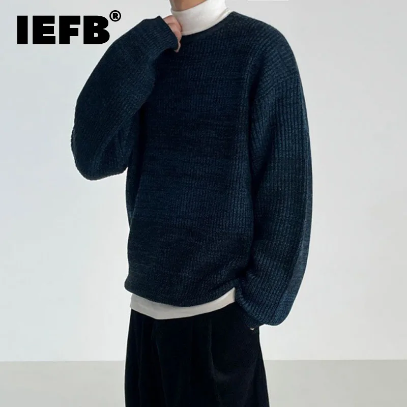 

Модный мужской пуловер IEFB в Корейском стиле, свитер, осенне-зимняя одежда, трендовая свободная однотонная универсальная трикотажная нижняя одежда 9C2829