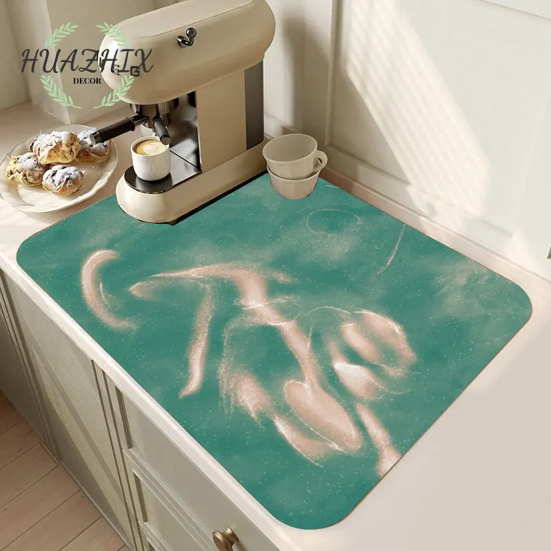 Abstraction Watercolor Kitchen Drying Mat Rubber Drain Pad Coffee Table Super Absorbent Tableware Bottle Rug Dinnerware Placemat