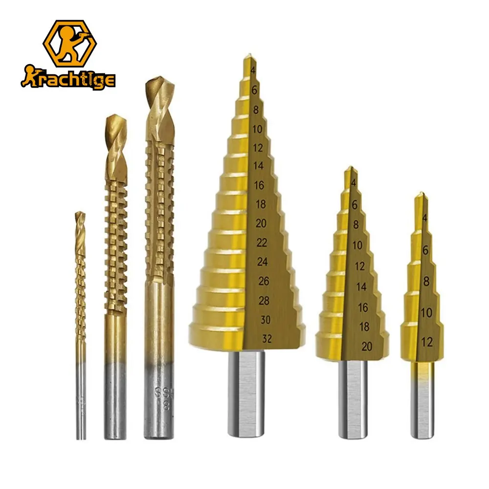 

Krachtige 6Pcs Drilling Kit Step Drill Bit and Drill Bit-Milling Cutter Countersink for Metal Wood Drill for Metal Cone
