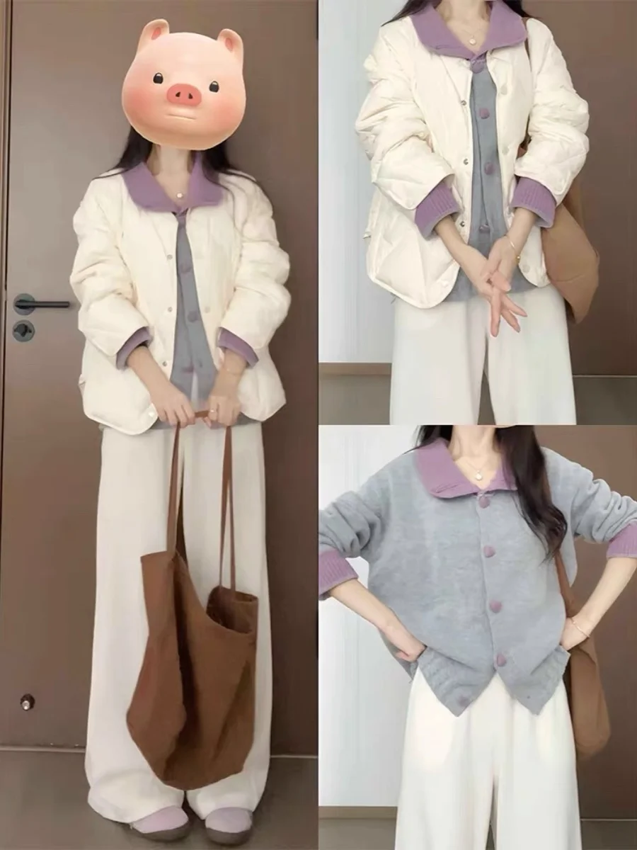 Кремово-белый пуховик с хлопковой подкладкой женская одежда новинка 2024 зимняя