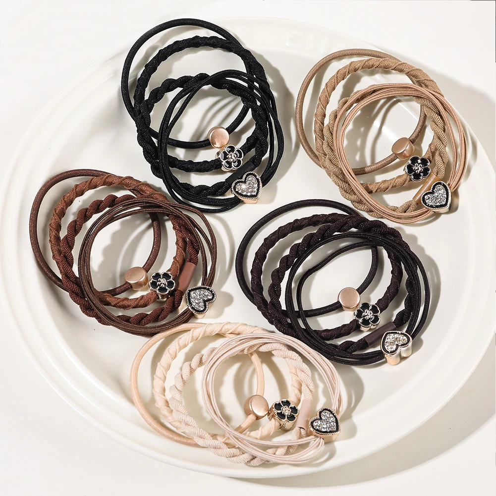 

4PCS New Color Nylon Elastic Hair Tie Flower Heart Rubber Band for Women Girls Thin Hairbands Ponytail Holder Hair Accessories