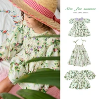 girls dress 2022 summer print childrens dress cotton puff sleeve princess dress korean style sling dress childrens clothing