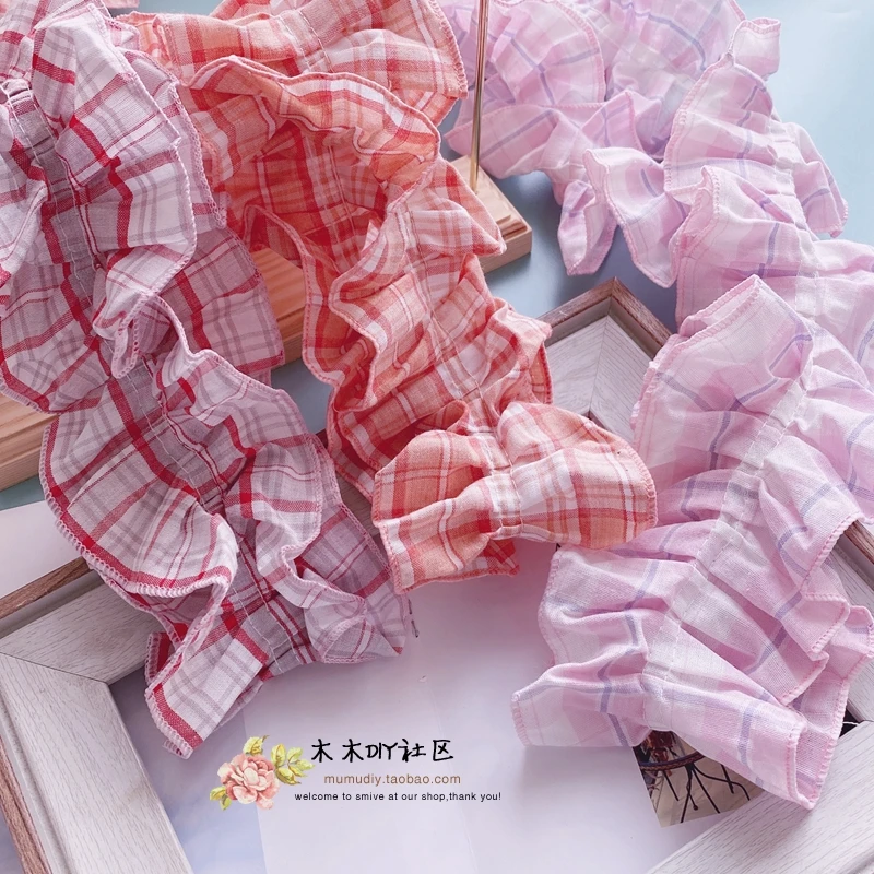 

1 Meter Pure Cotton Plaid Plaid Pleated Cloth Belt 8 Cm Wide DIY Handmade Bow Hair Accessories Ruffled.