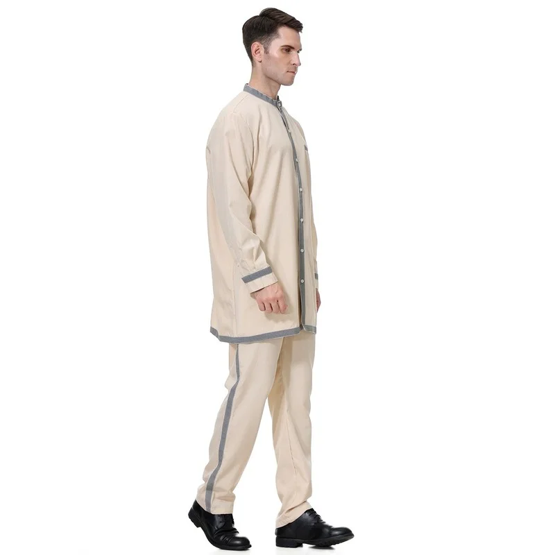 Muslim Men Robe Pants Suit Middle Dubai Abayat Jubba Thobes Ensembles Musulmans Fashion Qamis Homme Kaftan for Men Islamic 2022