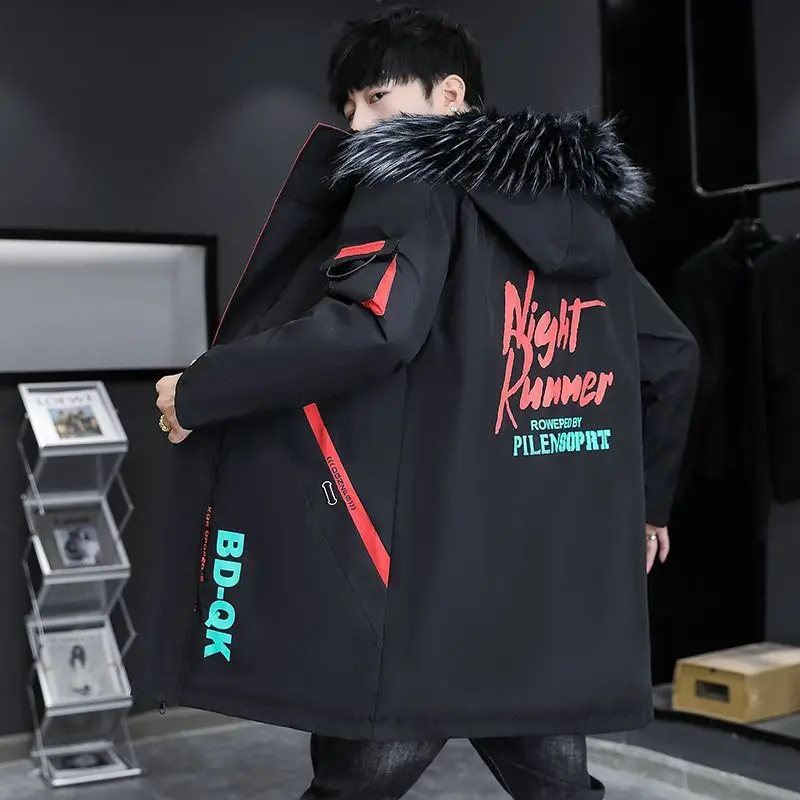 Winter men's hooded long cotton-padded jacket with velvet padded jacket for cold protection and warm cotton clothing men's fashi