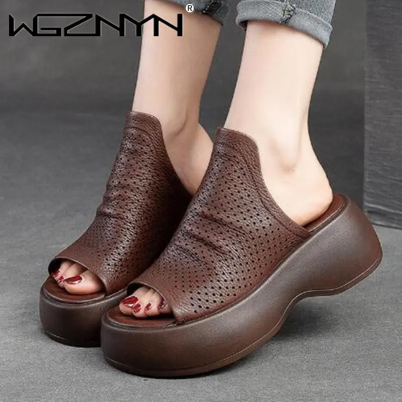 

Женские шлепанцы на платформе, Нескользящие однотонные удобные сандалии на танкетке, без застежки, 2022