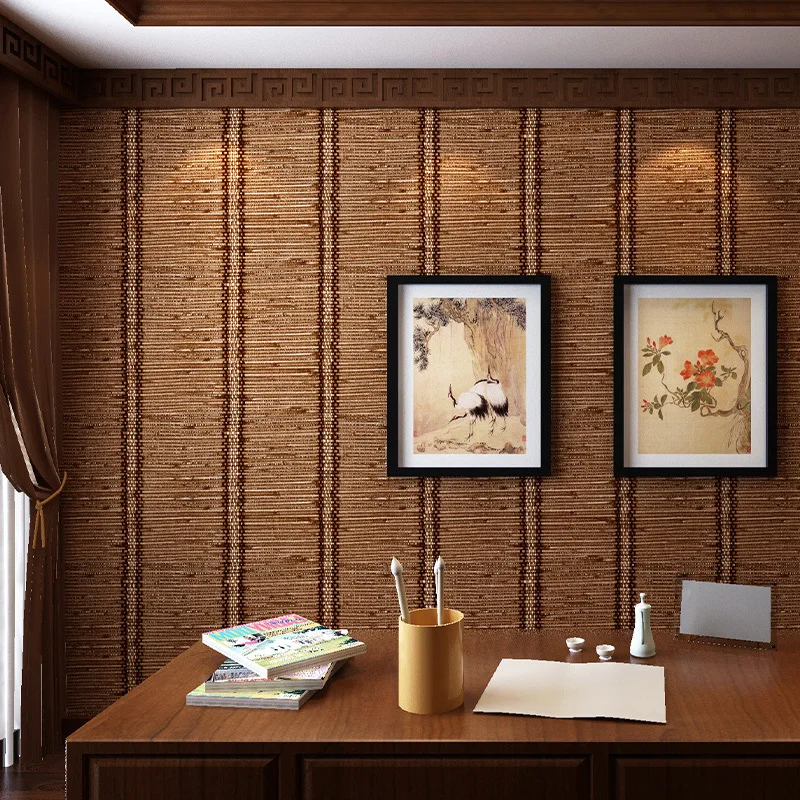 

Chinese Style Wallpaper Classical Bamboo Weaving Straw New Chinese Style Japanese Style Wallpaper Restaurant Background