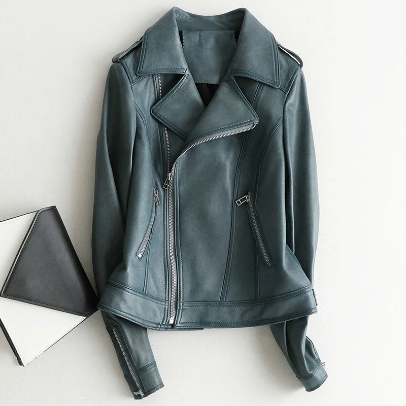

2023Leather jacket,Spring Autumn Vintage Sheepskin Coat Female Streetwear 100% Real Leather Coats Korean Moto & Biker Natural Ge