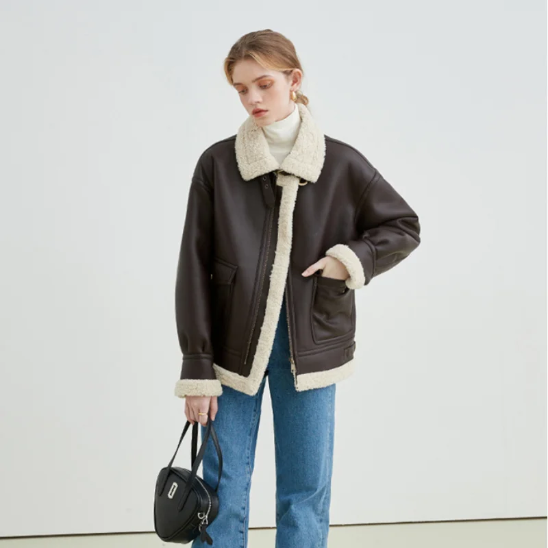 

Зимнее модное корейское кожаное пальто, женская одежда, теплые шерстяные пальто и куртки, Женская куртка Zm